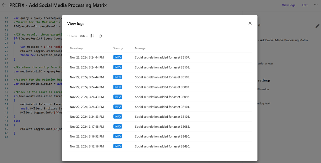 Script Execution logs