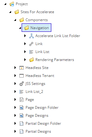 Screenshot showing created navigation template folder items