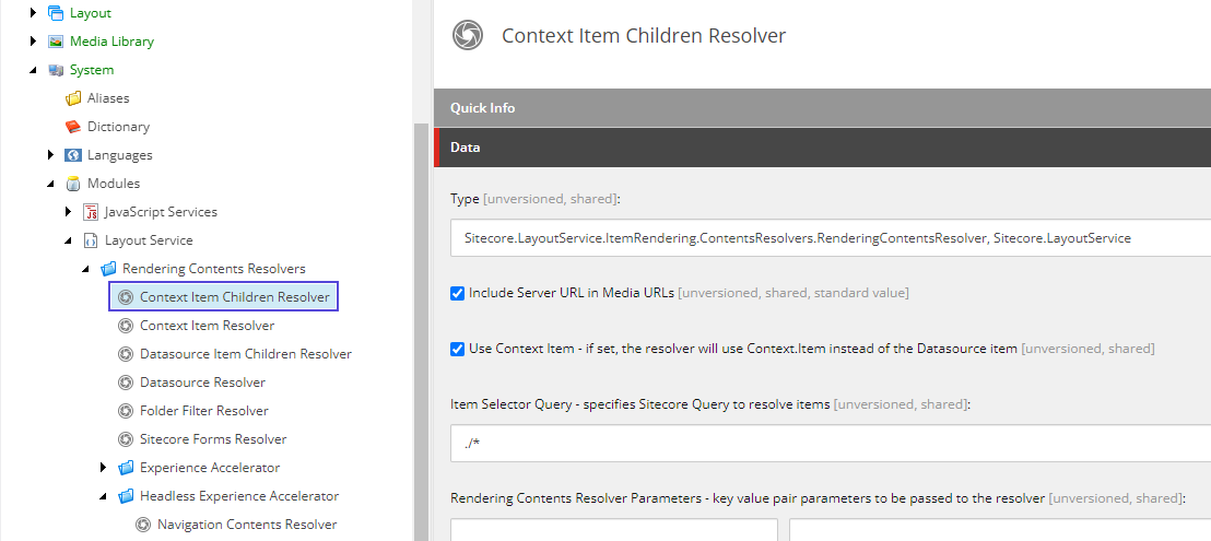 Screenshot showing context item children resolver